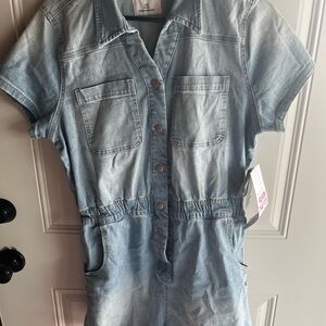 Denim Short Sleeve Jumpsuit
